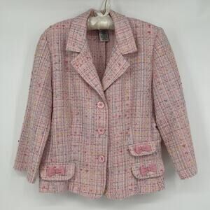 Breakin Loose Pink Tweed Jacket Size 11/12 Bows Blazer Clueless Coquette Preppy